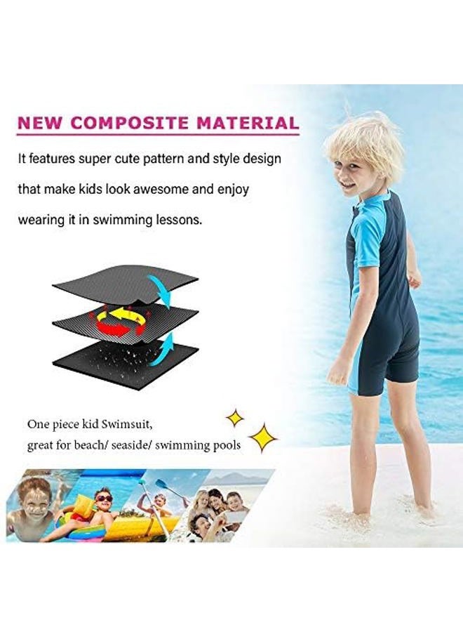 karrack Girls and Boys One Piece Rash Guard Swimsuit Kid Water Sport Short Swimsuit UPF 50+ Sun Protection Bathing Suits (Size 11-13Years) Black- Blue - Image 3