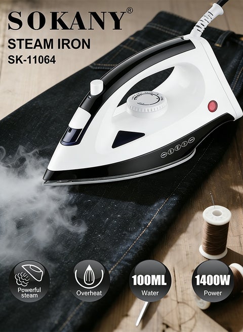Multifunctional Steam Iron With Non-Stick Soleplate, Wet/Dry Function/Temperature Control, Dry/Steam Burst/Steam/Vertical Steam/Spray Function 100 ml 1400 W SK-11064 Multicolour