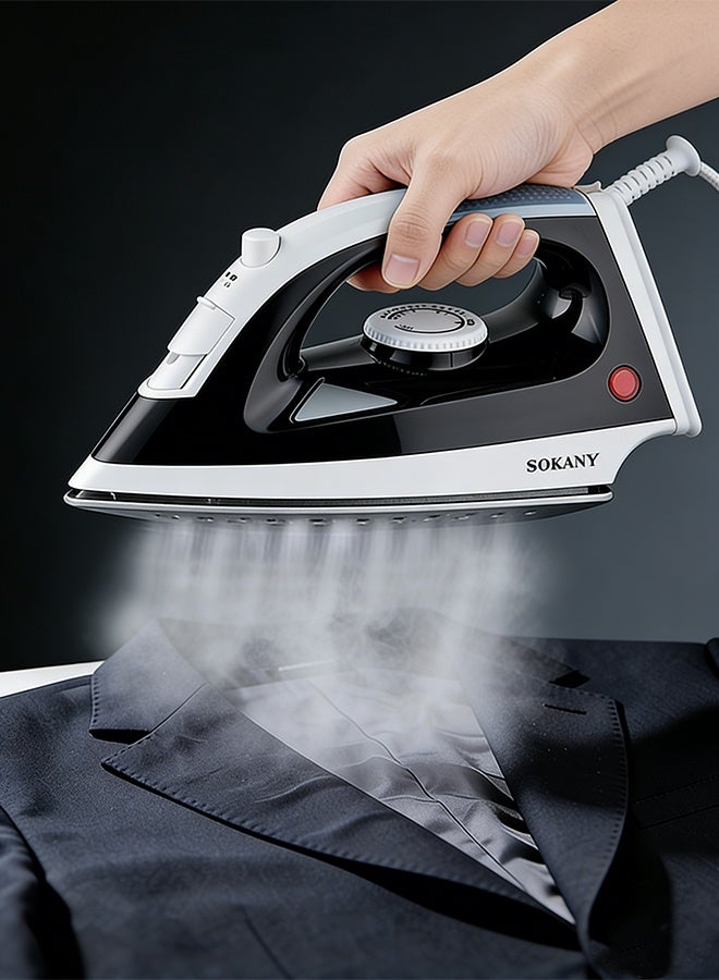 سوكاني مكواة ملابس بخارية (مكوى/كاوية) - 1400 واط، قاعدة مانعة للانزلاق، سعة ماء 100 مل، دفع بخار 60 جرام/دقيقة، درجة حرارة قابلة للتعديل، فتحة بخار لتوزيع الحرارة بشكل متساوٍ - SK-11064 أسود - Image 2