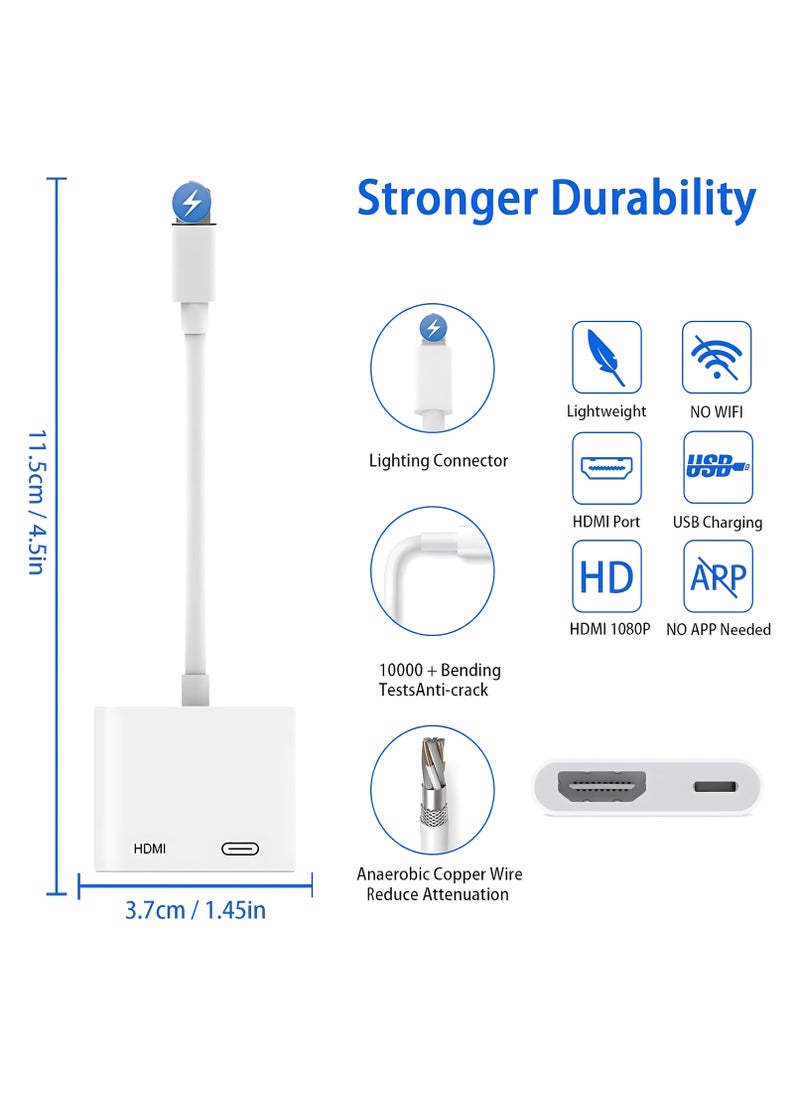 Lightning to HDMI Digital AV Apple Adapter, 1080P Video audio Sync, Charging Port, Apple iPhone HDMI Converter for HD TV, Projector Screen, Monitor, Compatible with All iOS