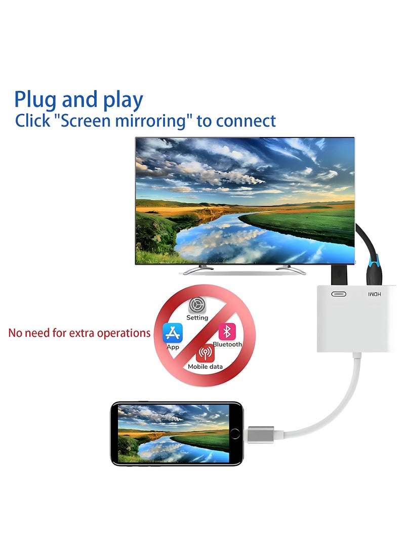 Lightning to HDMI Digital AV Apple Adapter, 1080P Video audio Sync, Charging Port, Apple iPhone HDMI Converter for HD TV, Projector Screen, Monitor, Compatible with All iOS