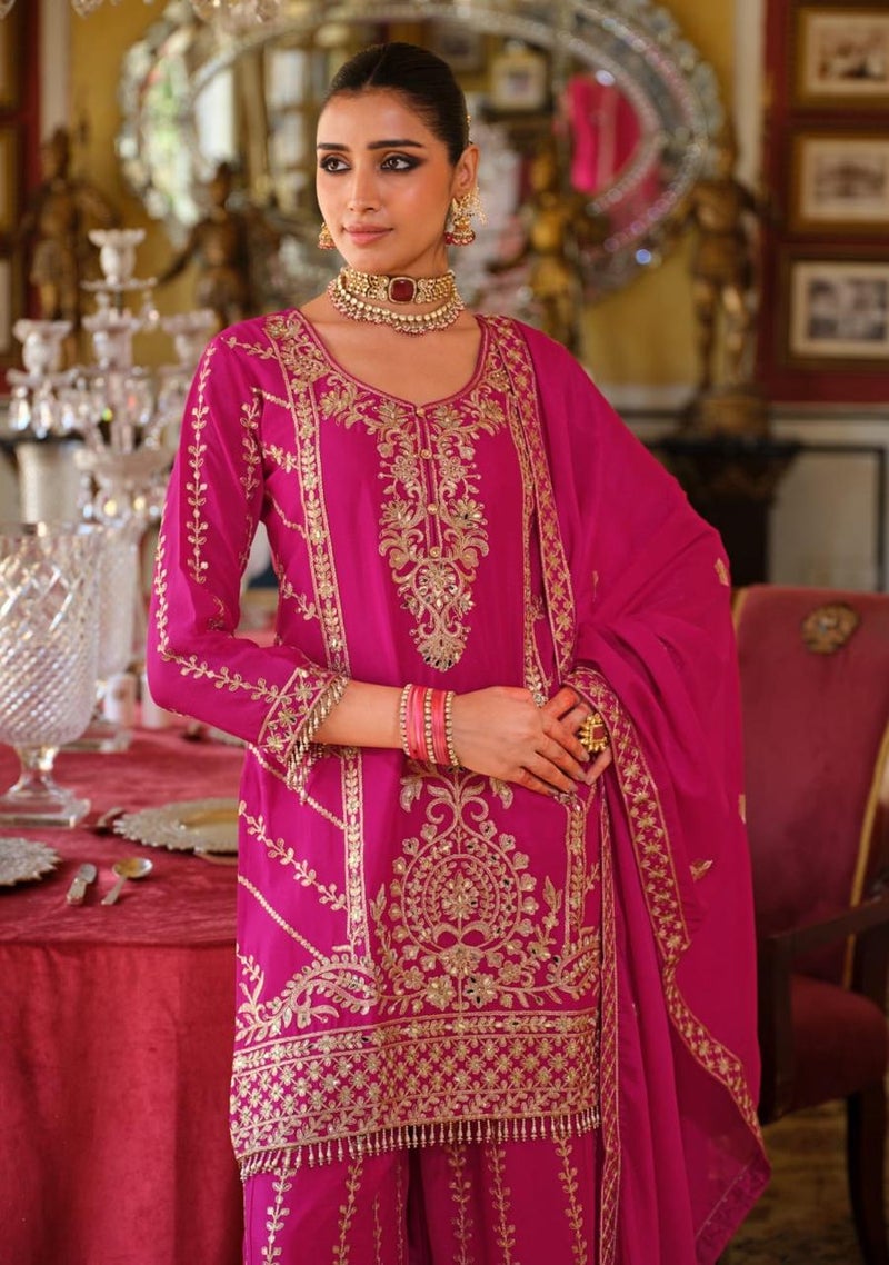 ANAITA Magenta Chinon Free Size Stitched Suit with Embroidery Work - Image 2