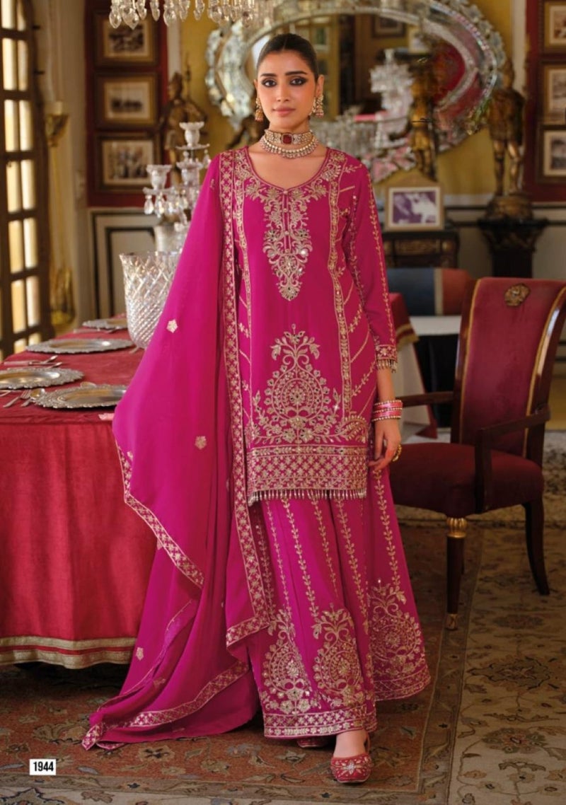 ANAITA Magenta Chinon Free Size Stitched Suit with Embroidery Work - Image 1