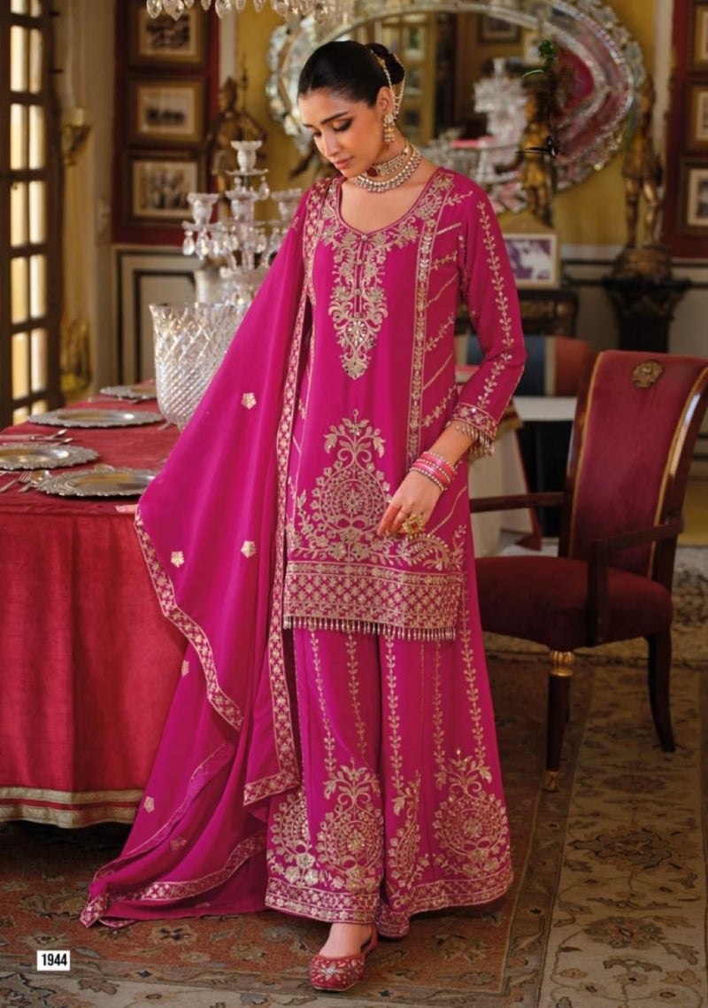 ANAITA Magenta Chinon Free Size Stitched Suit with Embroidery Work - Image 3