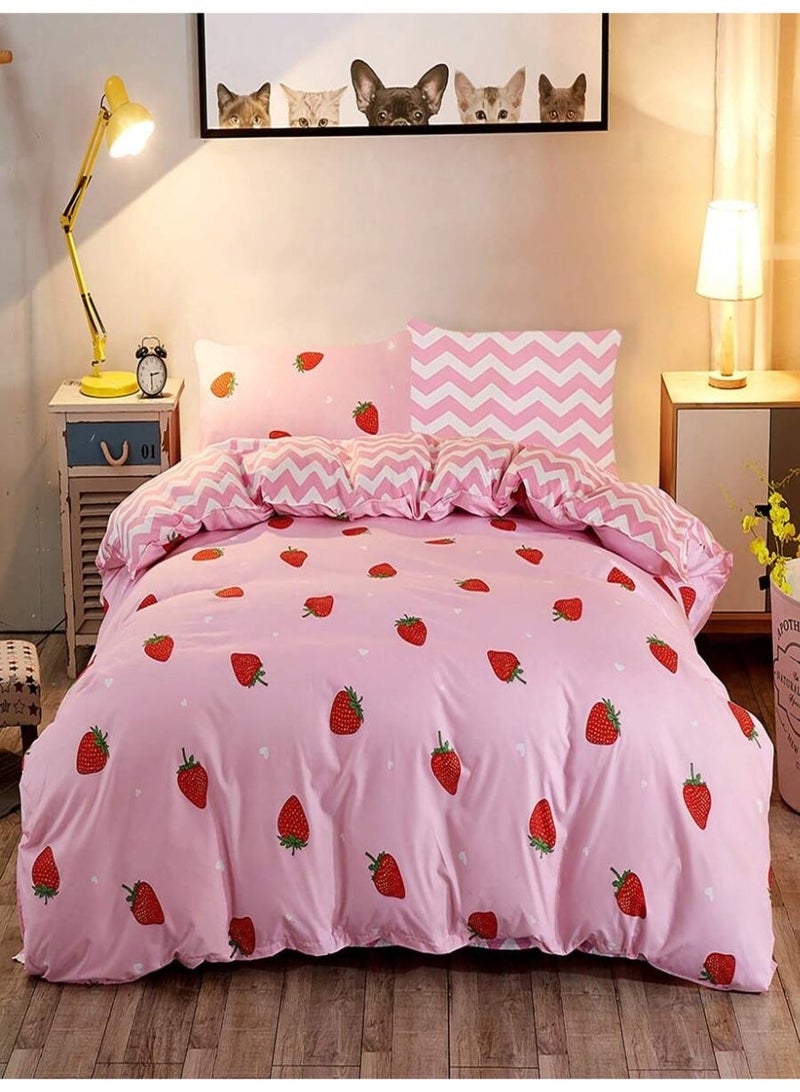 cover Pink Strawberry Bedding Set 3PCS – Cute Fruit Print Duvet Cover – Soft Cozy Bedding for Girls – Sweet Aesthetic Design-135*200 cm - Image 2
