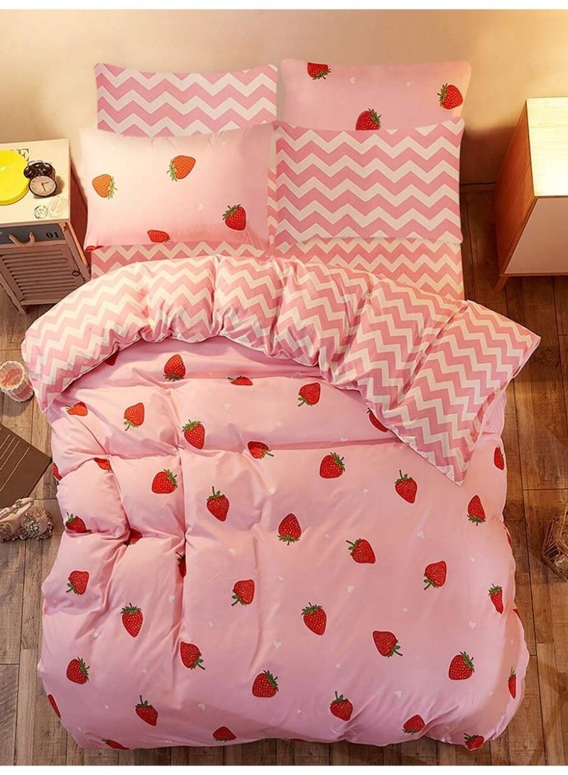 cover Pink Strawberry Bedding Set 3PCS – Cute Fruit Print Duvet Cover – Soft Cozy Bedding for Girls – Sweet Aesthetic Design-135*200 cm - Image 4