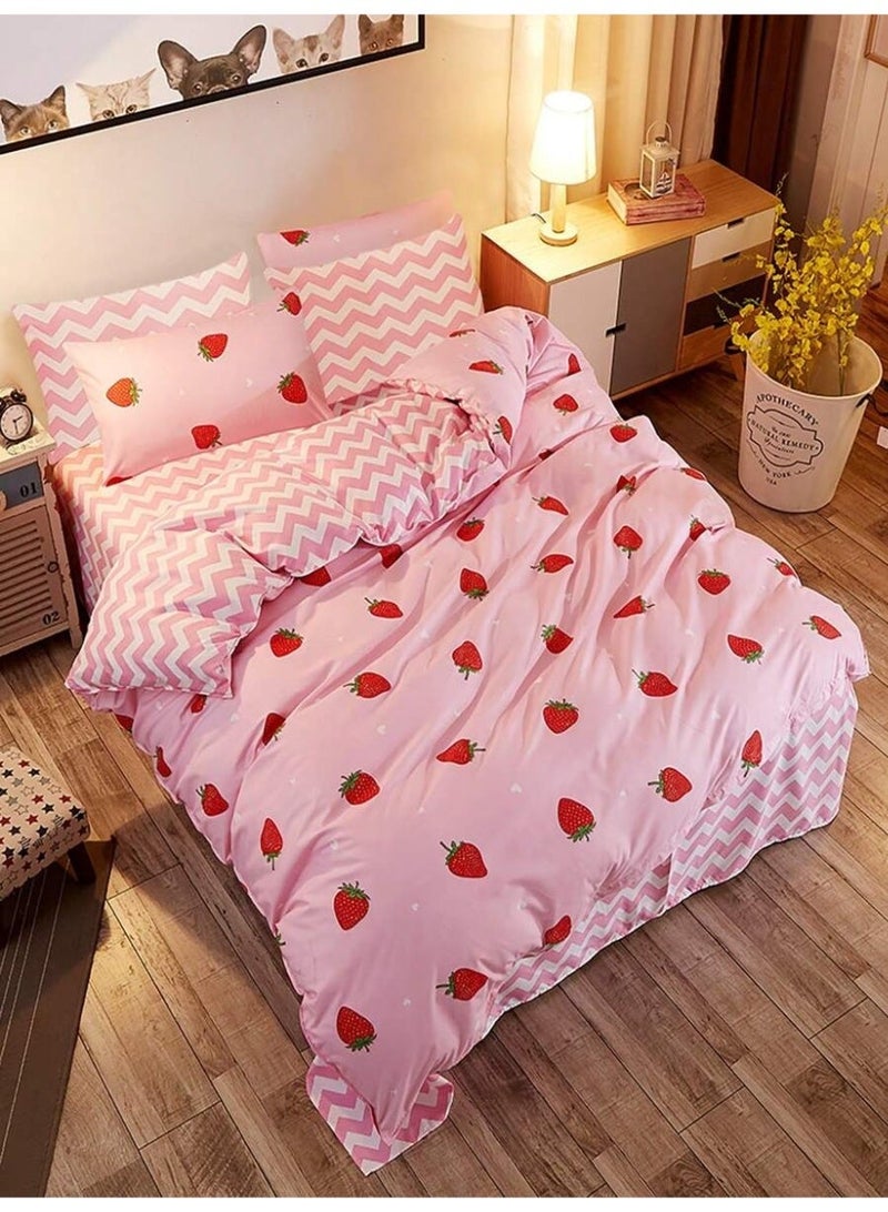 cover Pink Strawberry Bedding Set 3PCS – Cute Fruit Print Duvet Cover – Soft Cozy Bedding for Girls – Sweet Aesthetic Design-135*200 cm - Image 3
