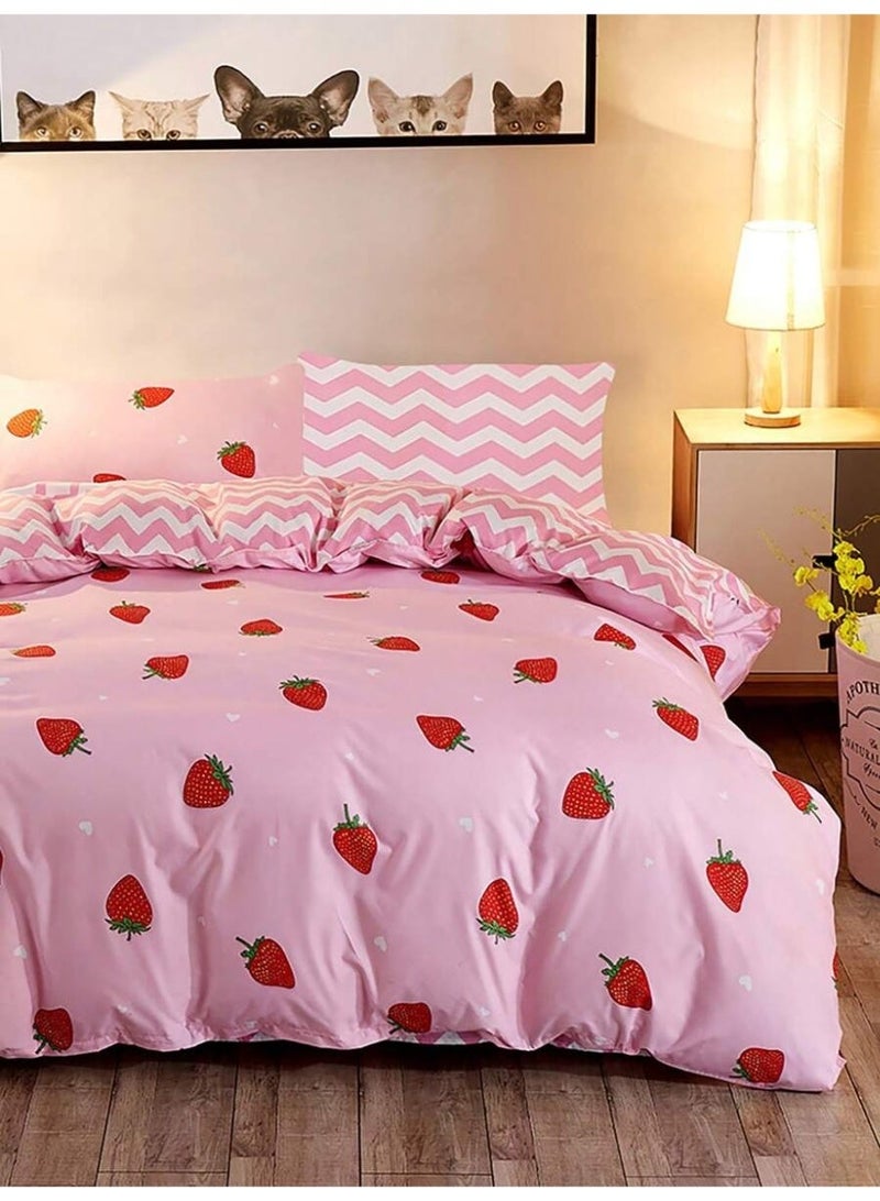 cover Pink Strawberry Bedding Set 3PCS – Cute Fruit Print Duvet Cover – Soft Cozy Bedding for Girls – Sweet Aesthetic Design-135*200 cm - Image 1