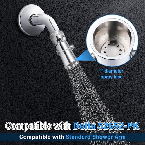 Enhon 2 Setting Pivoting Single Spray Shower Head with Shut Off Valve Replacement for 52652PK Compatible with Delta Shower 25 GPM Brass Water Saving Shower Head Chrome 1 Diameter Spray Face 1 Set - Image 3