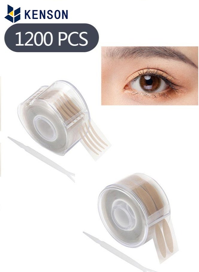 KENSON 1200-Piece Eyelid Tape, Invisible Double Eyelid Lift Strips Instant Eyelid Stickers, Self-Adhesive Eye Tapes Fiber for Hooded Droopy Uneven Mono-eyelids, Big Eye Tools with Fork Rods & Tweezers - Image 1