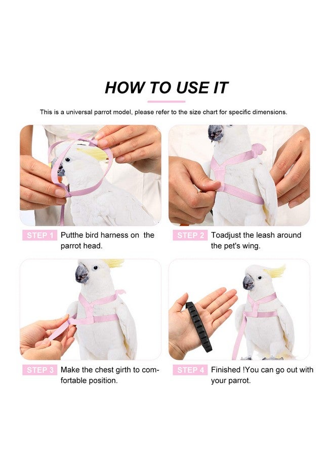Shappy 4 Pieces Pet Parrot Bird Harness Leash Adjustable Bird Flying Harness Traction Rope with Cute for Parrots Pigeons Budgerigar Lovebird Cockatiel Mynah Outdoor Training Toy (Green, Pink,XS) - Image 4