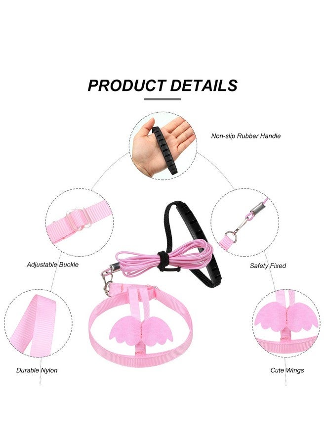 Shappy 4 Pieces Pet Parrot Bird Harness Leash Adjustable Bird Flying Harness Traction Rope with Cute for Parrots Pigeons Budgerigar Lovebird Cockatiel Mynah Outdoor Training Toy (Green, Pink,XS) - Image 3
