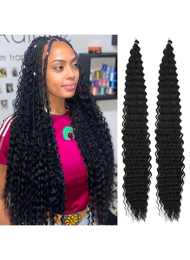 JQM Curly Braiding Hair 30 Inch Ocean Wave Crochet Hair For Black Women Long Deep Wave Wet And Wavy Braiding Hair For Boho Braids (1B Natural Black 30 Inch (Pack Of 2)) - Image 1
