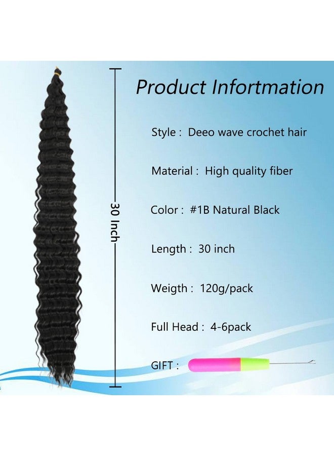 JQM Curly Braiding Hair 30 Inch Ocean Wave Crochet Hair For Black Women Long Deep Wave Wet And Wavy Braiding Hair For Boho Braids (1B Natural Black 30 Inch (Pack Of 2)) - Image 2