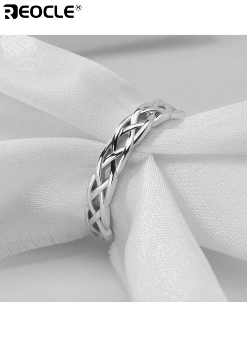 REOCLE Women's Band Ring Intricate Braided Open-Weave Ring Interlaced Strand Design with Geometric Cutouts for Modern Textured Minimalist Styling - Image 4