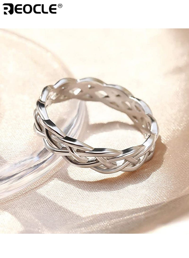 REOCLE Women's Band Ring Intricate Braided Open-Weave Ring Interlaced Strand Design with Geometric Cutouts for Modern Textured Minimalist Styling - Image 5