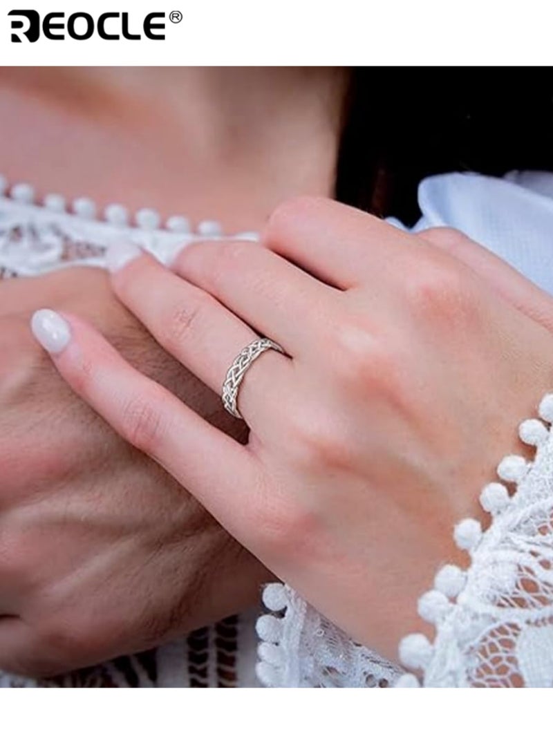 REOCLE Women's Band Ring Intricate Braided Open-Weave Ring Interlaced Strand Design with Geometric Cutouts for Modern Textured Minimalist Styling - Image 3
