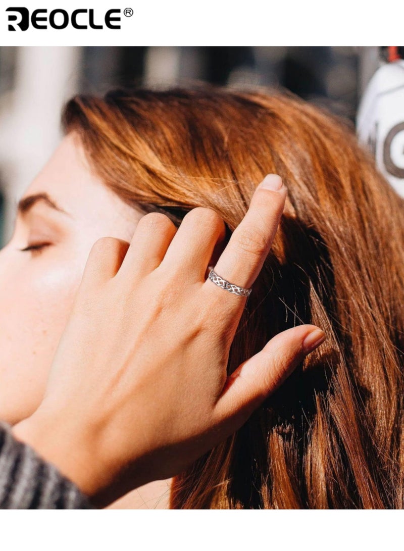 REOCLE Women's Band Ring Intricate Braided Open-Weave Ring Interlaced Strand Design with Geometric Cutouts for Modern Textured Minimalist Styling - Image 2