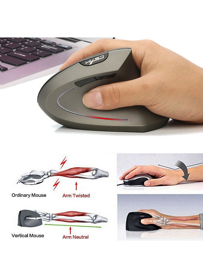 HXSJ - T24 2.4G Wireless Mouse Vertical Ergonomic Mouse with USB Receiver Replacement for Notebook PC Laptop Macbook Grey - Image 1