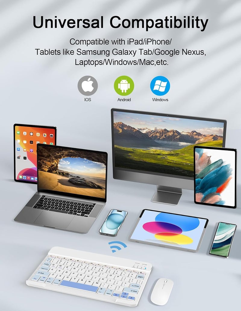 Nsyee Wireless Keyboard and Mouse Combo, Rechargeable Bluetooth Keyboard & Wireless Mouse with 2.4 GHz Wireless USB Receiver, Compatible with iPad, Smartphone, PC, Laptop, Windows/iOS/Android, - Image 2