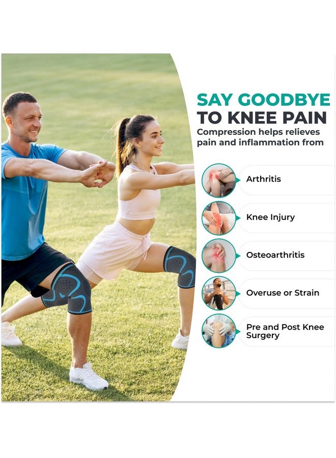 Modvel Compression Knee Brace for Women & Men, 2-Pack Knee Brace for Running Knee Pain, Knee Support Compression Sleeve, Workout Sports Knee Braces for Meniscus Tear, ACL & Arthritis Pain Relief - Image 2