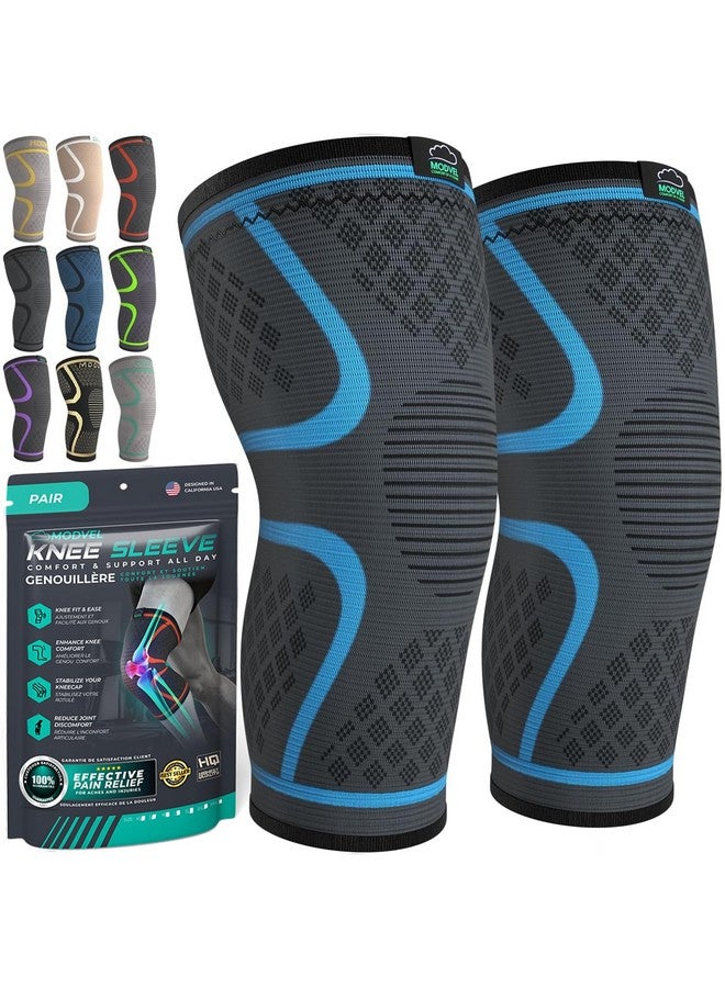 Modvel Compression Knee Brace for Women & Men, 2-Pack Knee Brace for Running Knee Pain, Knee Support Compression Sleeve, Workout Sports Knee Braces for Meniscus Tear, ACL & Arthritis Pain Relief - Image 1