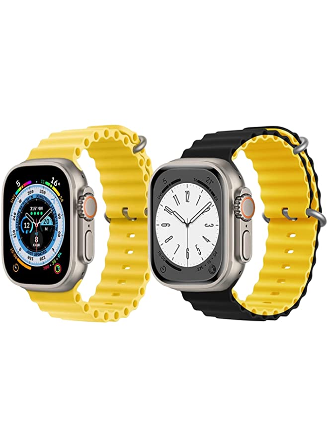 IAF Silicone Ocean Band Strap for Apple Watch Ultra 8 49mm Yellow Single Color Strap with Black/Yellow Double Side Strap Set of 2