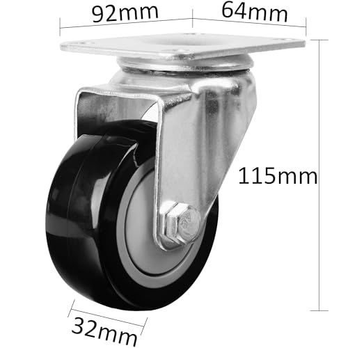 Finnhomy 3 Inch Swivel Casters Wheels Set of 4 Heavy Duty Plate Casters Premium Polyurethane PU Wheels for Furniture/Workbench Load Bearing 2,200 Lbs Anti-wear Smooth Casters Black (Free Screws) - Image 3