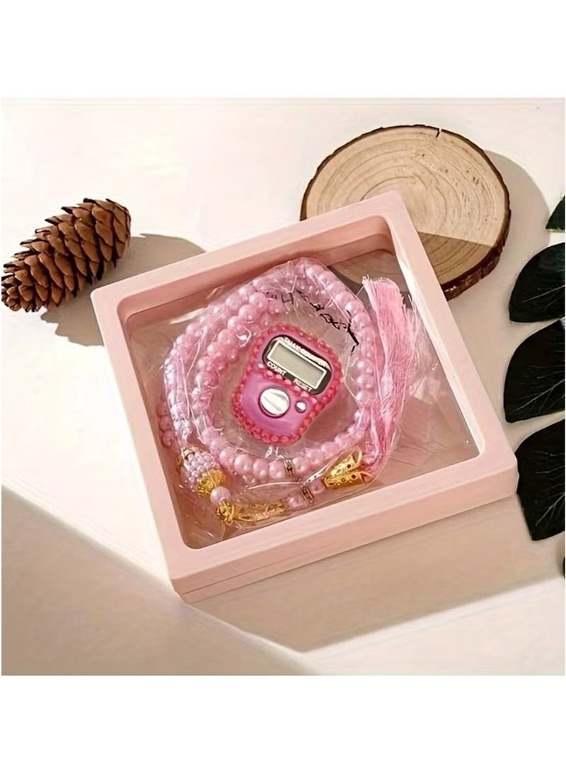 Huitich Digital Elegance 99 Glass Bead Tasbeeh Gift Set with Digital Counter Pink  - Image 4