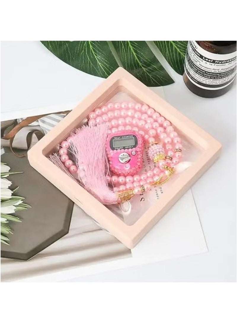 Huitich Digital Elegance 99 Glass Bead Tasbeeh Gift Set with Digital Counter Pink  - Image 3