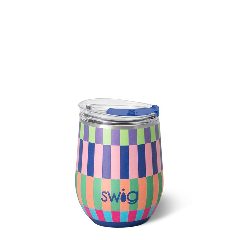 Swig Life 12oz Wine Tumbler with Lid, Stainless Steel, Dishwasher Safe, Portable, Triple Insulated Wine Tumbler (Brite Stripe) - Image 1