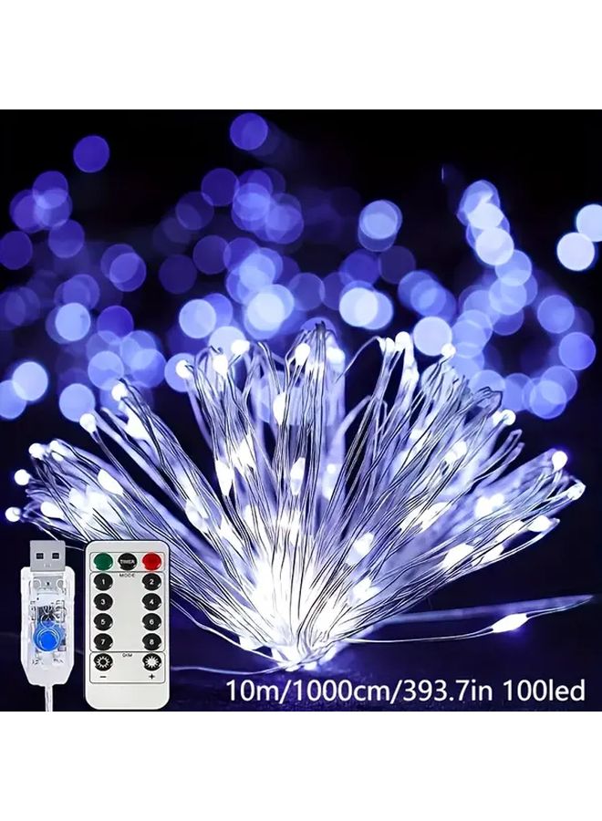 ضوء أبيض 100 لمبة LED 10 متر قابل للتحكم عن بعد يعمل بالبطارية سلسلة أضواء خرافية - Image 1
