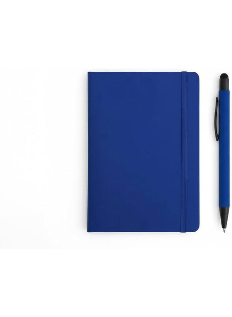 طقم مفكرة (نوت بوك) A6 جلد فاخر مع قلم مطاطي - أزرق - Image 1