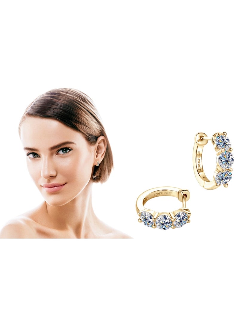 Moissanite Hoop Earrings 1.2cttw D Color VVS1 Clarity 925 Sterling Silver 3 Stone Huggies Earring for Women and Men Birthday Wedding Jewelry Gifts - Image 1