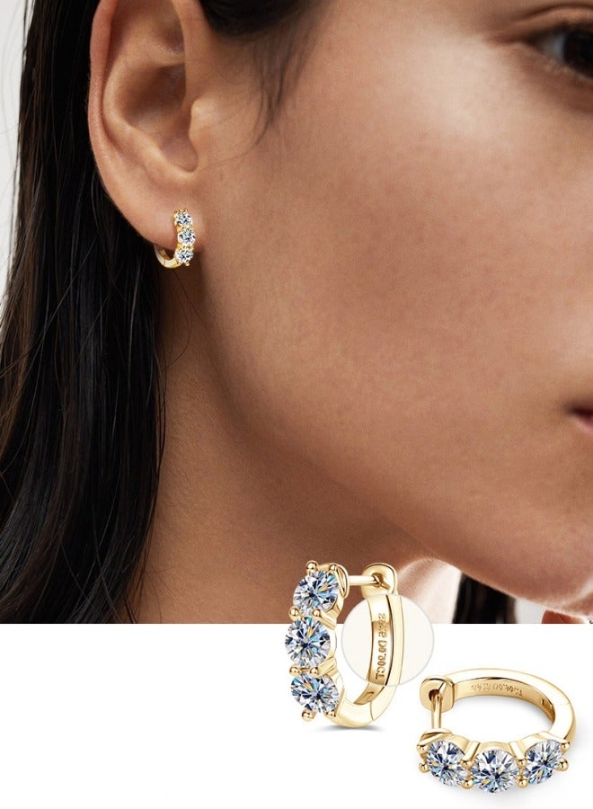 Moissanite Hoop Earrings 1.2cttw D Color VVS1 Clarity 925 Sterling Silver 3 Stone Huggies Earring for Women and Men Birthday Wedding Jewelry Gifts - Image 4
