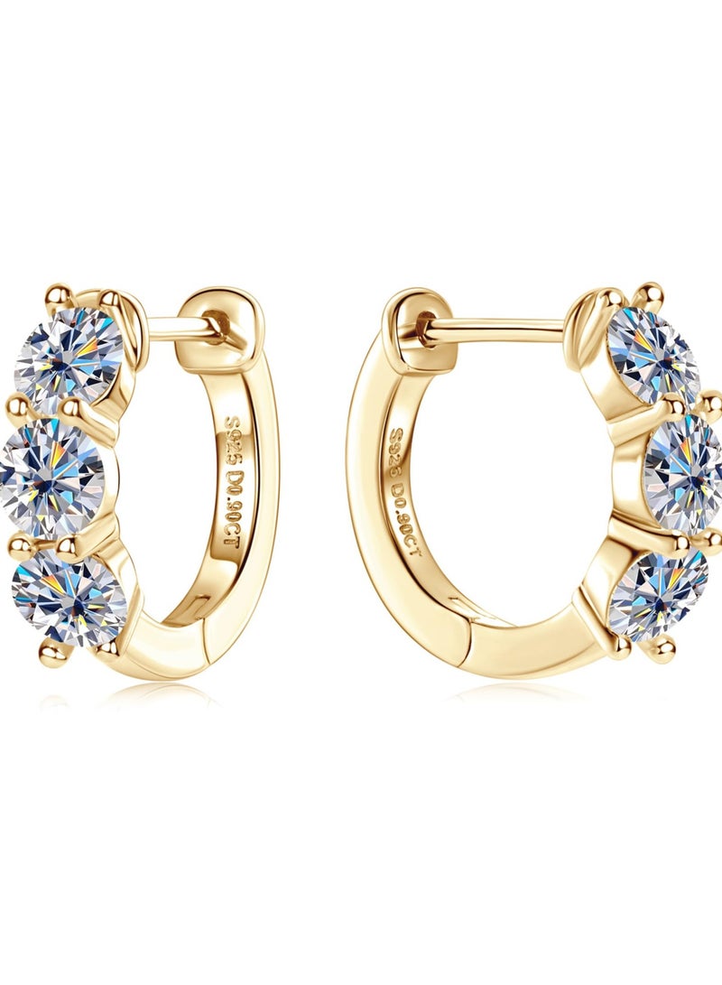 Moissanite Hoop Earrings 1.2cttw D Color VVS1 Clarity 925 Sterling Silver 3 Stone Huggies Earring for Women and Men Birthday Wedding Jewelry Gifts - Image 2