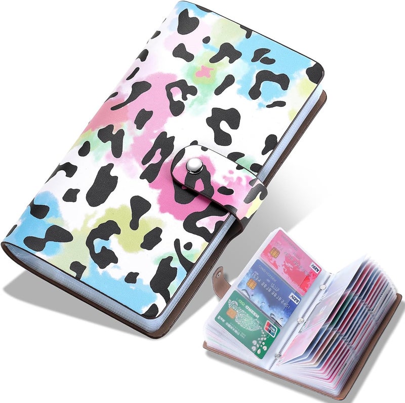 Romozi RFID Credit Card Holder, Leather Business Card Organizer with 96 Card Slots, Credit Card Case for Managing Your Different Cards and Important Documents to Prevent Loss or Damage (Leopard Print) - Image 1