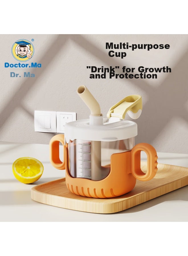 Doctor Ma Dr. Ma Children's Water Cup, Milk Cup, Baby Straw Cup, Infant Sippy Cup, Direct Drinking Cup With Scale, Orange - Image 1