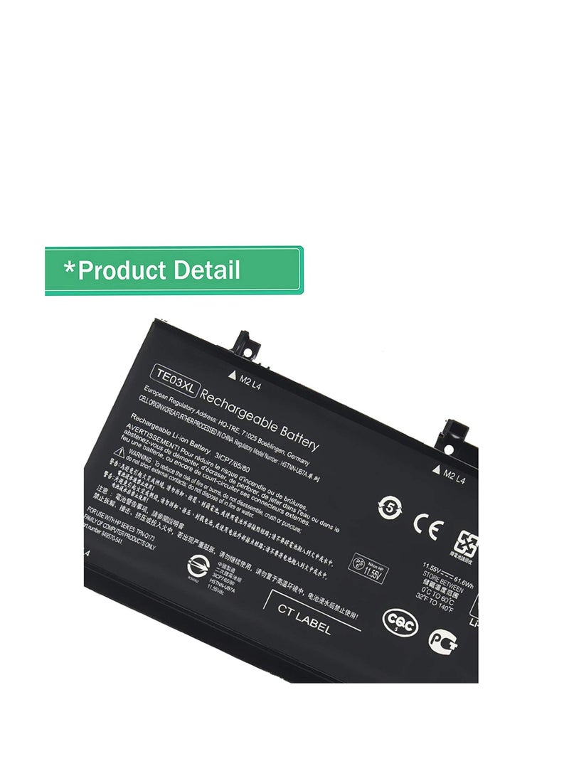 Terabyte بطارية TE03XL 11.55V 61.6Wh متوافقة مع HP OMEN 15-ax012TX إلى 15-ax050TX، HP Pavilion 15-bc001TX إلى 15-bc045TX P/N: 849910-850 849570-541 HSTNN-UB7A TPN-Q173 - Image 4