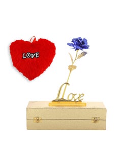 INTERNATIONAL GIFT INTERNATIONAL GIFT Blue Rose and Love Stand with Golden Velvet Box and Free Heart Shape Red PillowCushions 25 cm 