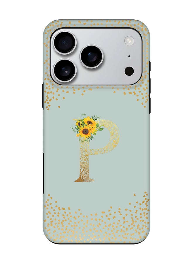 Stylizedd Tough Pro Magnetic Case for iPhone 17 Pro, Dual Layer hybrid PC + TPU Mobile Cover Matte - Custom Floral Monogram - P  (Light Grey )