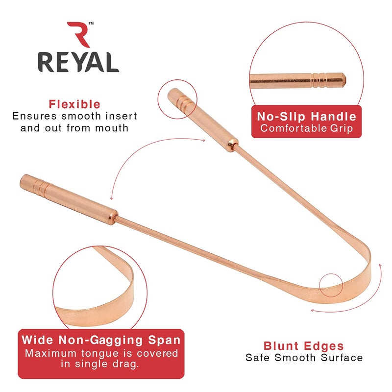 Reyal Pure Copper Tongue Cleaner, Fights Bad Breath, 100% Copper Ayurveda Tongue Cleaner for Adults and Kids(Pack of 2) - Image 3