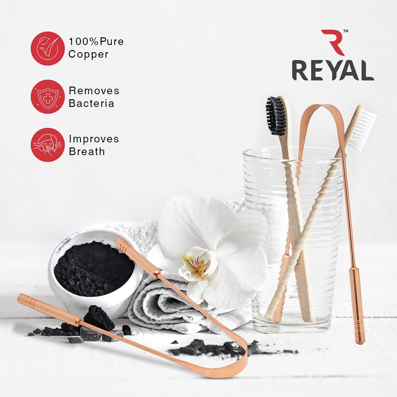 Reyal Pure Copper Tongue Cleaner, Fights Bad Breath, 100% Copper Ayurveda Tongue Cleaner for Adults and Kids(Pack of 2) - Image 2