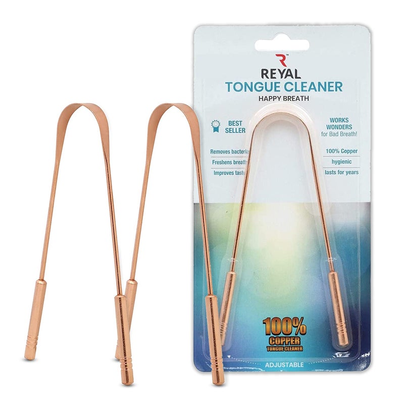 Reyal Pure Copper Tongue Cleaner, Fights Bad Breath, 100% Copper Ayurveda Tongue Cleaner for Adults and Kids(Pack of 2) - Image 1