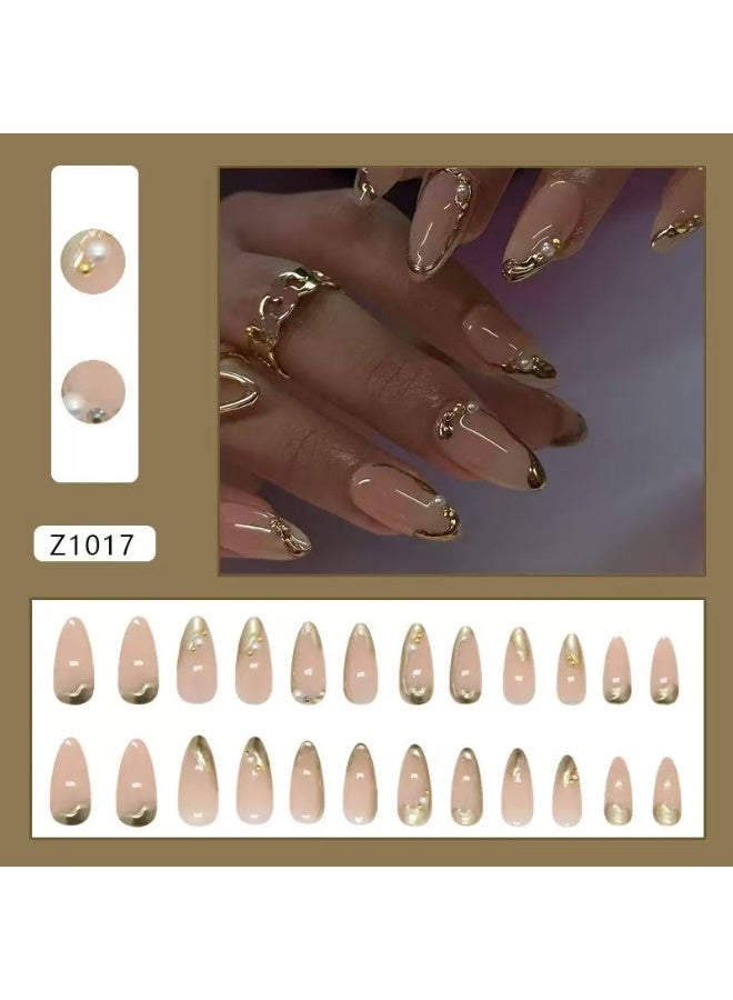 جوسكوين أظافر صناعية 24 قطعة، تصميم ماسي مرصع باللؤلؤ ثلاثي الأبعاد، أظافر متوسطة الطول على شكل لوزة، مناسبة للمبتدئين؛ قابلة لإعادة الاستخدام. أظافر أكريليك صناعية مع مجموعة لاصقة. - Image 3