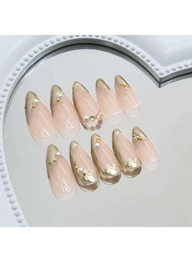 جوسكوين أظافر صناعية 24 قطعة، تصميم ماسي مرصع باللؤلؤ ثلاثي الأبعاد، أظافر متوسطة الطول على شكل لوزة، مناسبة للمبتدئين؛ قابلة لإعادة الاستخدام. أظافر أكريليك صناعية مع مجموعة لاصقة. - Image 5