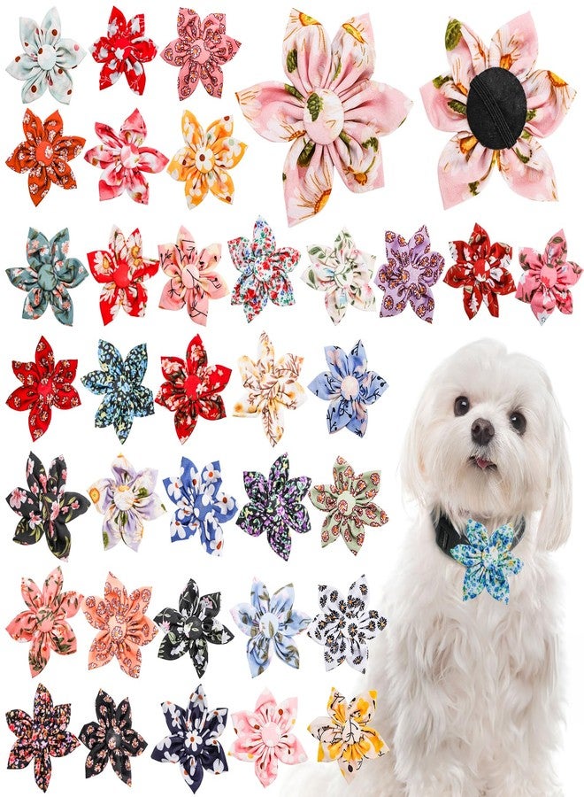 Jowgut 36 Pieces Dog Flower Collars, 8.5 cm/3.3 Inch Adjustable Pet Bow Tie Collar, Multi-color Pet Flower Collar Dog Charms, Floral Accessory for Small Medium Large Cat Puppy Pets - Image 1