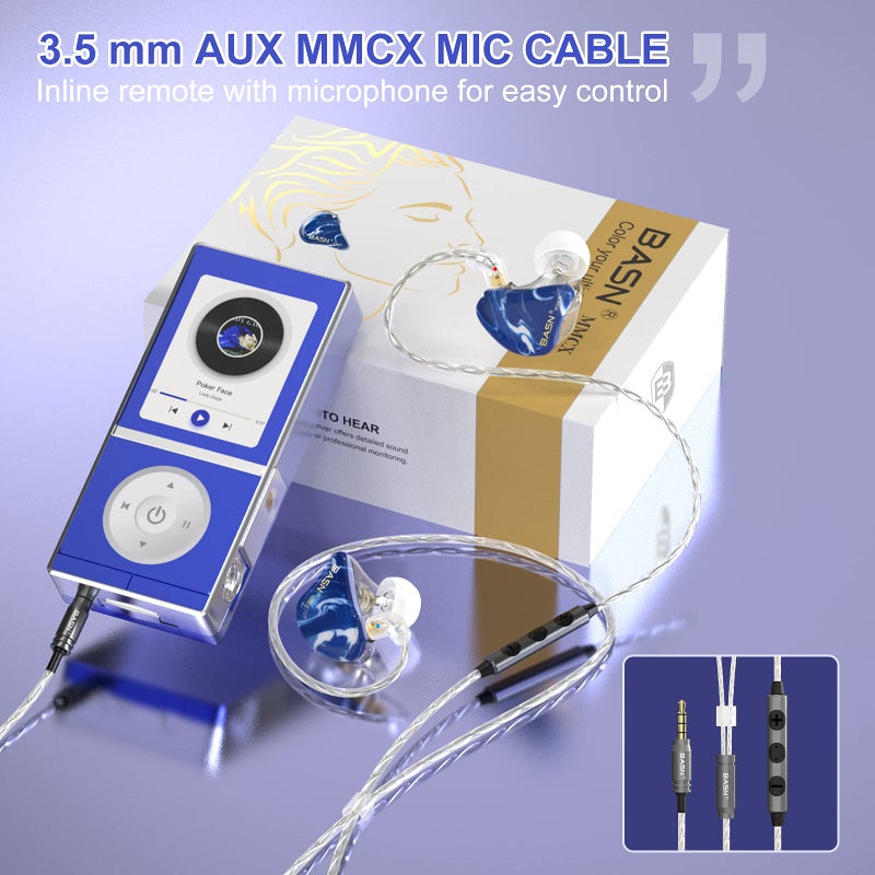 BASN MMCX in Ear Monitor Headphones for Musicians, Professional Triple Driver Earphones with IEM Case and Memory Foam Tips (Ice Blue) - Image 4