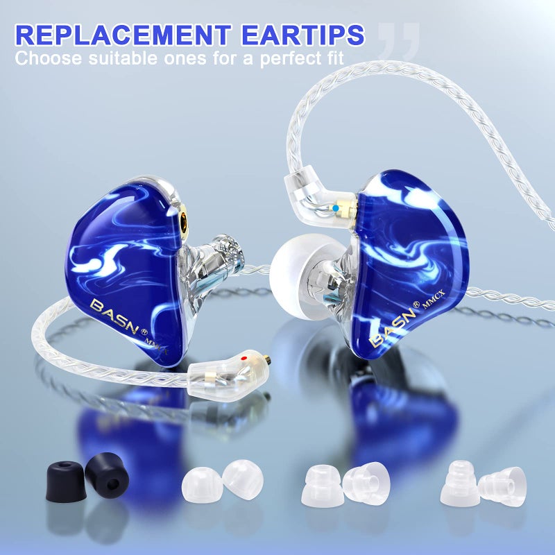 BASN MMCX in Ear Monitor Headphones for Musicians, Professional Triple Driver Earphones with IEM Case and Memory Foam Tips (Ice Blue) - Image 2