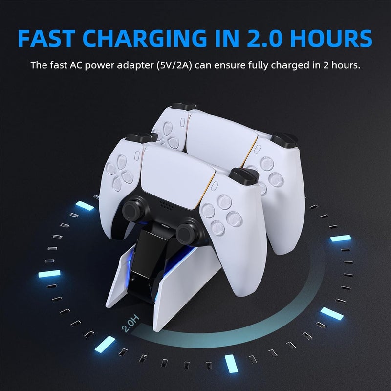   أ ف ب ص تك شاحن تحكم PS5، محطة شحن تحكم PS5، شحن مزدوج سريع لـ Dualsense، تحكم بلاي ستيشن 5 مع ملحقات تحكم لاسلكية، إضاءة LED زرقاء تشتغل/تطفأ تلقائيًا afbptek - Image 3